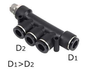 composite push to connect fittings male triple branch reducer